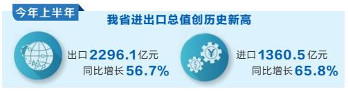 3656.6億元 上半年我省外貿(mào)進(jìn)出口總值增長(zhǎng)60%