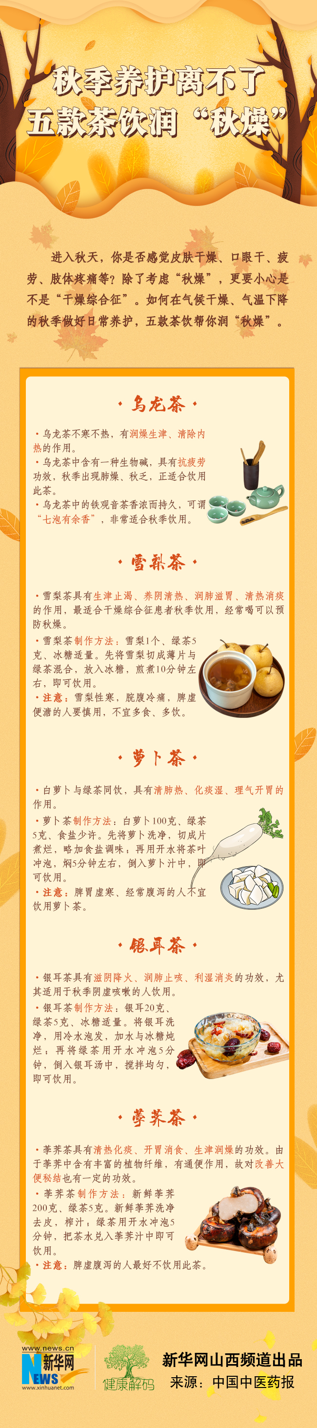 秋季養(yǎng)護(hù)離不了 五款茶飲潤“秋燥”