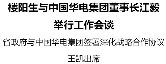 樓陽生與中國(guó)華電集團(tuán)董事長(zhǎng)江毅舉行工作會(huì)談