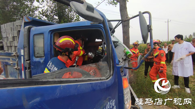 貨車撞樹(shù)司機(jī)被困 駐馬店消防緊急救援